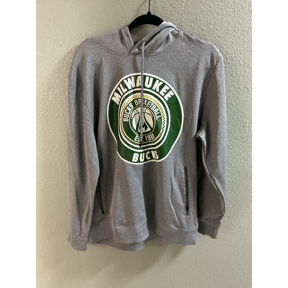 NBA Milwaukee Bucks Hoodie Mens Large Gray Basketball Sweatshirt
